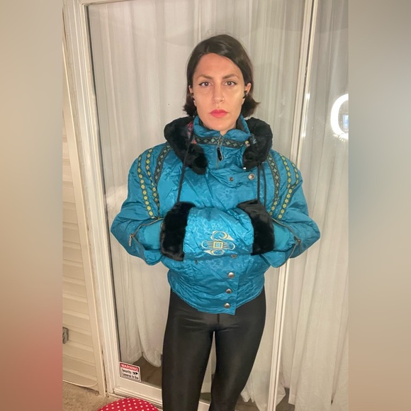 True late 80s 90s LIFETIME GRAIL Head damask native tribal ski jacket muff set - Picture 6 of 16